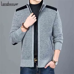 メンズカーディガンスリムフィットジャンパーニットウェアウォームカジュアル韓国スタイルの衣類男性210804のための太いファッションブランドセーター