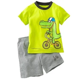 Zielone ubrania dla dzieci Set Bike Damee Tee Shirts Suits Suits Strój dla dzieci 100 bawełny majtki 2 3 4 5 6 7 lat 220620