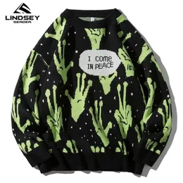 Lindsey Seader Sweater Erkekler Jumperlar Örme Harajuku Alien Hip Hop Sokak Giyim Erkekler Örgü Giyim Külotu Büyük Boy Sweaters 201221