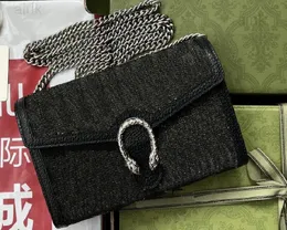 أكياس Realfine 401231 20 سم الدنيم الأسود Dionysuss Mini Chain Counter Handbags لمحفظة النساء مع حقيبة الغبار