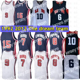 제임스 멘스 농구 유니폼 10 K B 15 6 Ewing 8 Pippen 9 MJ 스티치 공장 레트로 후퇴 1992 2012 Jerseys