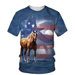 Мужские футболки Summer Fashion красивая конная футболка для футболки животных 3D Печать повседневная индивидуальность хип-хоп-стрит.