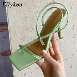 Eilyken 2021 New Brand Design Gladiator Sandals Thin High Heel Dress Pumps Shoes Narrow Band Square Head Clip-On Strappy Sandals