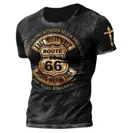 Summer Vintage US Route 66 T Koszule dla mężczyzn 3D Drukuj luźne topy koszulki okrągłe szyję krótki rękaw wygodne tshirt menu ubranie 220607