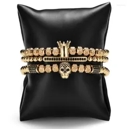 Charm Armband Luxury Royal Crown Micro Pave CZ Skull Armband Men mode unikt design rostfritt stål justerbar armband droppkarm INTE22