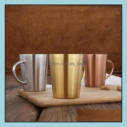 Mugs Drinkware Kitchen Dining Bar Home Garden Stainless Steel Cups With Handle Double Layer Anti Scald Portable Mug Eco Friendly Drinking