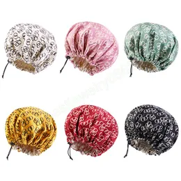 Adjustable Button Satin Bonnet Double Layer Elastic Sleeping Caps Women Night Head Cover Hat For Hair Care Curly Springy