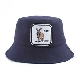 Animal Kangaroo Embroidery Bucket Hat for Men Outing Sun Fishingman Gorros Bear Male Fisherman Wolf Unisex Chapeau Casual H220419