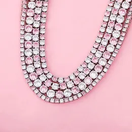 Zincirler 3/4/5/6mm 16 "-24" Hip Hop Bling Buzlu Beyaz Pembe İki Ton CZ Taş Tenis Zincir Chokers Kadınlar İçin Kolye Erkek Rapçi JE