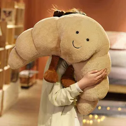 New 18/70cm Kawaii Plush Smile Croissant Pillow Lovely Dolls Stuffed Soft Bread Cushion For Kids Girls Birthday Valentine Gifts G220419
