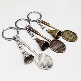 Creative Badminton Keychain Alloy Badminton Racket Keychains School Bag Pendant Sports Gift Student Jewelry Accessories