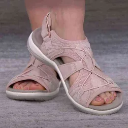 Sandals Fashion Ladies Roman 2022 Summer Open Toe Mujer Flat Round Comfortable Wedge Women 220427