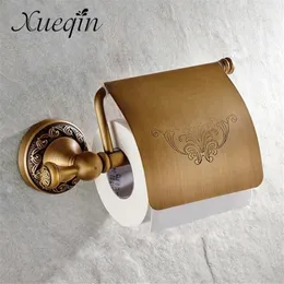 Xueqin Antique Flower Print Bathroom Toilet Paper Roll Holder Brass Wall Mounted Toilet Paper Tissue Storage Rack T200425
