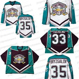 VIPCEOMIT 1999-2000 신시내티 강력한 오리 저지 하키 8 Sean Avery 33 Tony Tuzzolino 35 Iilya Bryzgalov Duck Ice Hockey Jerseys Black White S-3xl