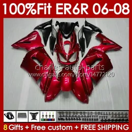 OEM Fairings Kit Kawasaki Ninja ER6 650 R ER 6 F 650R ER6F 06 07 08 Vücut 139No.70 650-R ER 6F ER-6F 2006 2007 2008 650R-ER6F 06-08 Enjeksiyon Kalıp Gövdesi Kırmızı İnci Blk