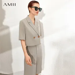 Amii minimalizm ilkbahar yaz katı ceket nedensel yaka gevşek takımlık ceket yüksek bel gevşek kısa pantolon 1207029 210302