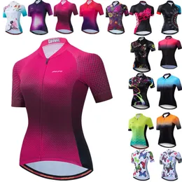 Cykeltröja Kvinnor Bike Mountain Road MTB Topp Female Bicycle Shirt Kort ärm Racing Riding Clothing Summer Blus Red 220614