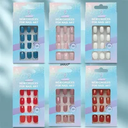 Nails Art Fake Nail Tips False Press on Coffin with Glue Stick Designs Clear Display Short Set Full Cover Artificial Square Kiss 220630
