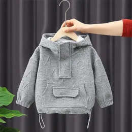 Hoodies Sweatshirts Bahar Sonbahar Moda Kabartma Drawstring Bebek Erkekler Hoodi 220824