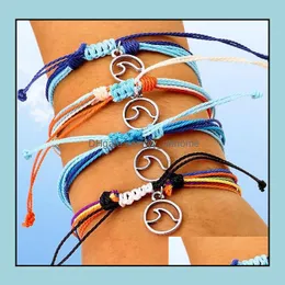 Шармовые браслеты ювелирные украшения восковая струна сплетен Mtilayer Friends Bracelet Wave Регулируемая плетена