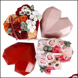 Decorative Flowers Wreaths Festive Party Supplies Home Garden Diamond Heart-Shaped Gift Box Luxury Soap Flower For Hand Packaging Eternal