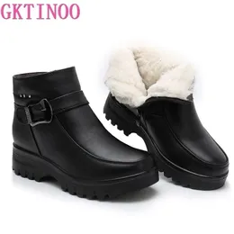 Gktinoo Moda Winter Women feminino genuíno couro tornozelo fêmea de pelúcia de pelúcia quente botas de neve mãe botas de não -lip à prova d'água y200915