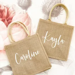 Personalized Customized Mr and Mrs Burlap Bridesmaid Retro Jute Tote Bags with Handles Name Beach for Weddings Bridal Gifts 220707