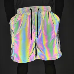 Mäns shorts män färgglada reflekterande natt idrottande noctilucent shorts avslappnad