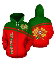 2022 Portogallo bandiera 3D Felpa Con Cappuccio Felpe Uniforme Uomo Donna Felpe College Abbigliamento Top Tuta Sportiva Cappotto Della Chiusura Lampo Outfit WT04