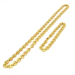 Earrings & Necklace Men's 8mm Puffed Mariner Link Chain Bracelet Set Gold Silver Color Hip Hop Punk Jewelry For Men 22.5cm And 55cm Tris22