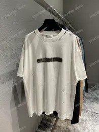 22SS Women Designers T camisetas letra de tinta spray Paris Manga curta Man Crew Decond Streetwear preto branco cinza xinxinbuy xs-l