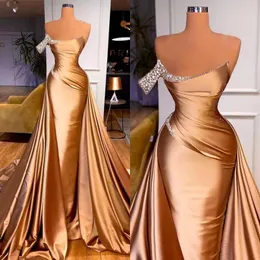 2022 Chic One Shoulder Crystal Mermaid Prom Dress Ruffles Evening Gowns With Detachable Train BC1289 C0417