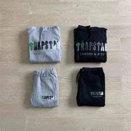 Män Trapstar Tracksuitkombination Chenille avkodade hoodie jogging byxor grön toppkvalitet kvinnor broderad jacka