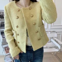 New Autumn Elegant Vintage Short Sleeve Cardigan Coat Women Crop Top Korean Tweed Jacket Outerwear Chaquetas De Mujer