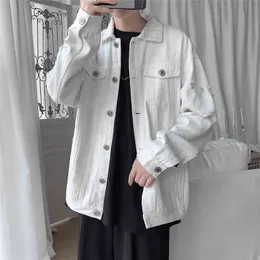 Men's Denim Jacket Holes Jeans Spring Autumn Men Ripped Bomber Jackets Big Size M-5XL High Quality Cotton Cowboy Coat Boy Blouse Y220803