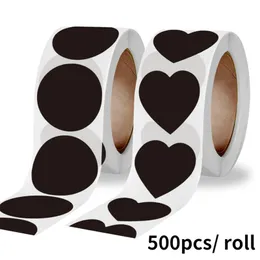 Geschenkverpackung 500pcs/ Roll Black Round/ Herzcodierungspunkte Etikett Aufkleber Kinder Küche Konservengläser Beschreibbarer Papier wasserdichtes Aufkleber
