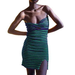 Woman's Knit Tube Dress Women Elastics Stripe Patchwork Party Bodycon Dress Summer 2022 Ladies Mulss Sexy Mini Knit Dresses T220818