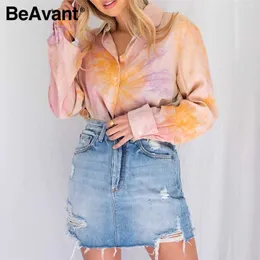 BeAvant Casual tie-dyed long sleeve blouse Autumn winter vintage women shirt High fashion streetwear female print blouse 210709