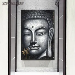 Silver Buddha Canvas Målningar Skriv ut Vintage Posters Kinesisk stil Buddhistisk väggmålning Buddhism Kanfas Bild för heminredning