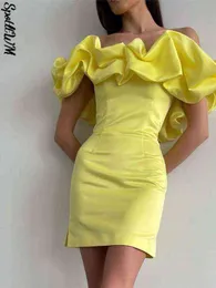 Sexy off ombro cetim Mini vestido feminino Moda Moda Floral Slit Slit Bodycon Dressos 2022 Summer Chic Clubwear T220816