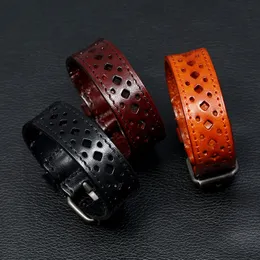 Braune schwarze Farbe Leder Herren Charme Armbänder handgefertigt verstellbarer Biker Armreifen Schmuck Männliche Party Club Accessoires