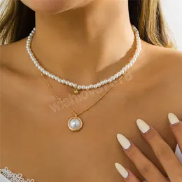 Collana girocollo con ciondolo moneta rotonda minimalista, spiaggia estiva, Boho, catena di perle imitazione, accessori estetici per il collo delle donne
