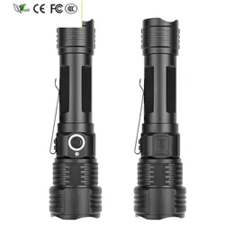 New LED Flashlight USB Rechargeable Torch Zoomable LanternMulti-functional Tactical Hunting 4 Colors in One Power 18650 AAA Battery