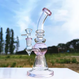 8.7" Pink Blue Middle Round Core Filter Tobacco Pipes Hookahs Thick Glass Water Bongs Smoking 14mm Bowl Pipe Pinkie Girly US Warehouse