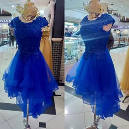 Royal Blue Tulle кружевные аппликации Высокие Низкие платья подружки невесты 2022 Короткое вечеринка Платье Марки Femme
