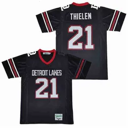 C202 Hot Men 21 Adam Thielen Detroit Lakes High School Football Jersey Breathable Team Away Navy Blue Pure Cotton All Stitched Good Quality