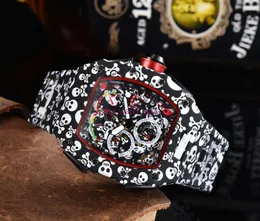 2021 Top digite version Skeleton Dial All Richad Fiber Pattern Case Japan Sapphire Mens Watches Rubber Designer Sport Watches