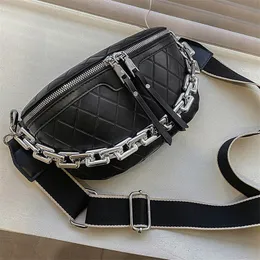 Tjock kedja midja väska kvinnor lyx läder fanny pack kvinnliga mode bröstsäckar bälte väska varumärke axel crossbody väskor 220812