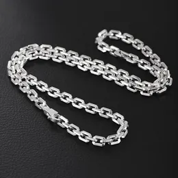 Kedjor Real Silver 6mm Fashion Horn Chain Necklace Man Man 925 Sterling Personlighet Smooth Bright Square Jewelrychains