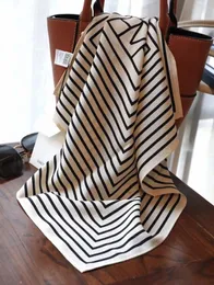 Sweden Brand TOTEM Luxury Women Pure Silk Square Sdy Bandanna Stripe Simple Design Handkerchief